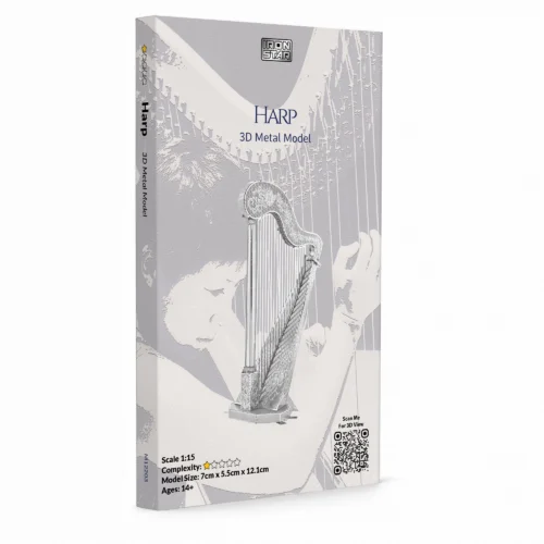3D metal model of a harp with detailed design and specifications