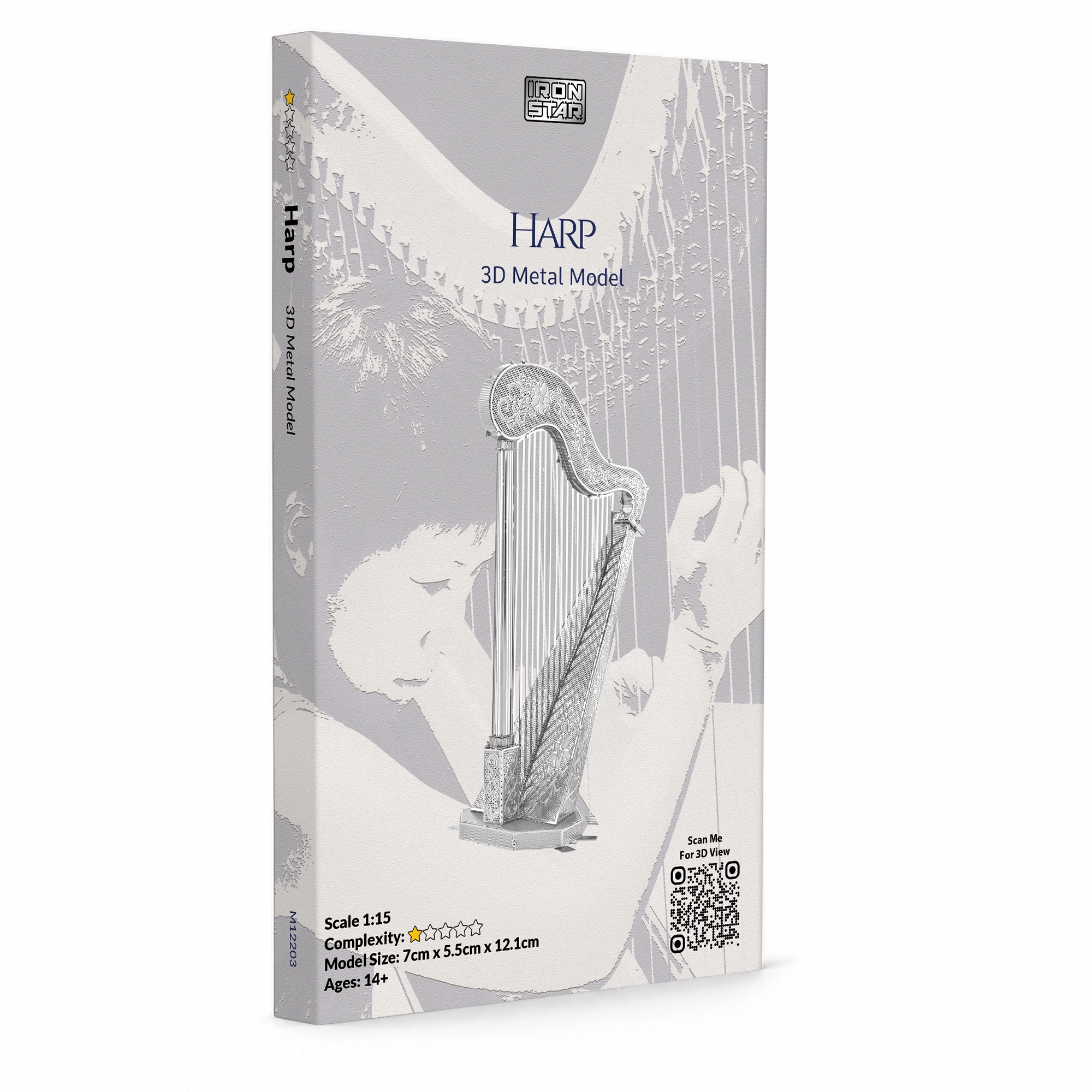 3D metal model of a harp with detailed design and specifications