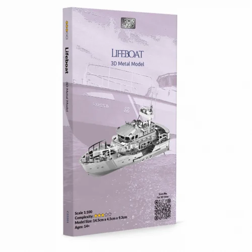 3D metal model kit of a lifeboat with detailed design elements.