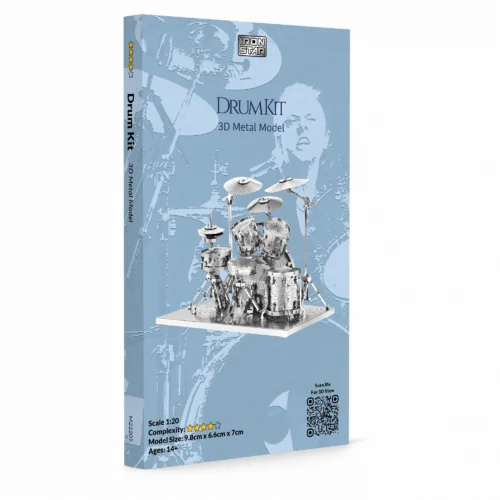 Detailed metal model of a drum kit.