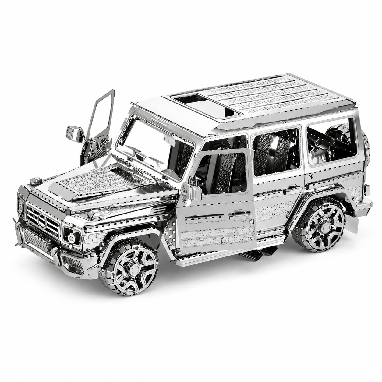 Metal model of a luxury SUV with opened door and detailed design