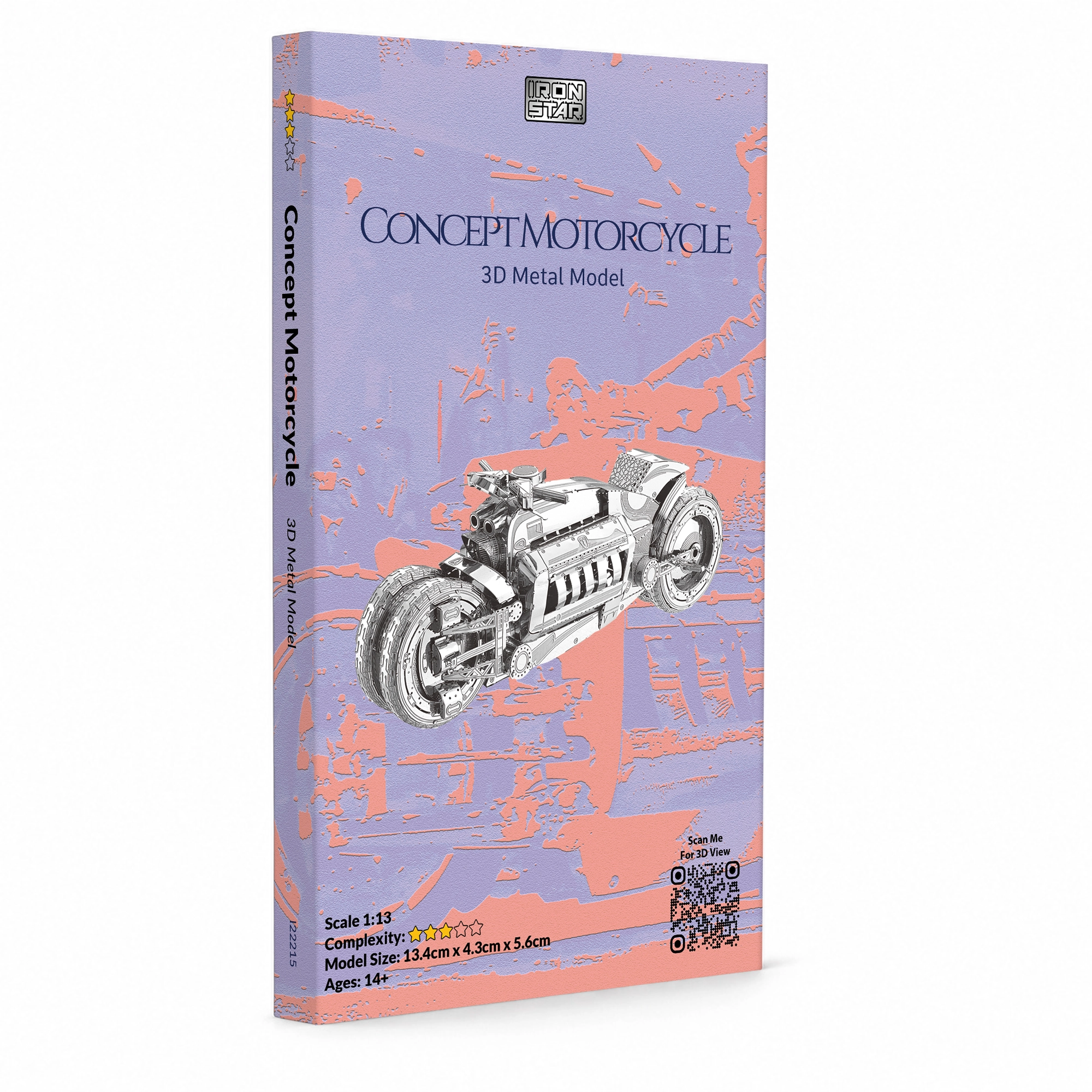 3D metal model of a futuristic motorcycle in a creative packaging