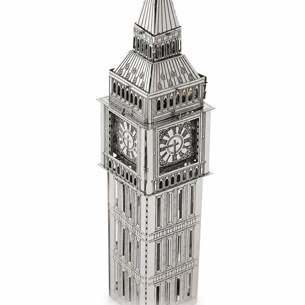 Detailed model of a clock tower with elegant features.
