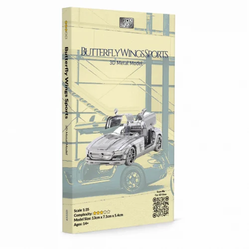 3D metal model kit of a sports car with butterfly doors