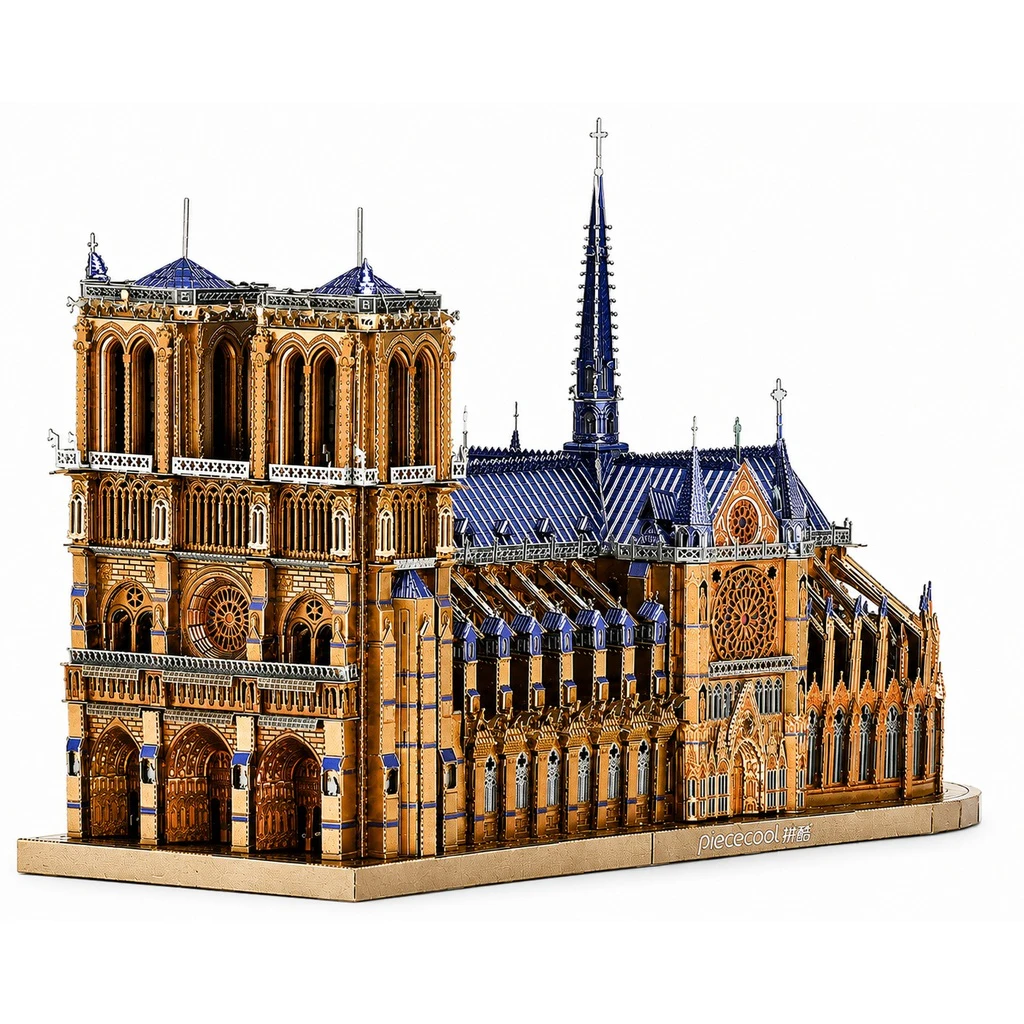 Detailed model of a Gothic cathedral with intricate architectural features.