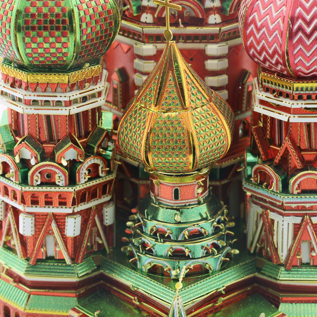 Detailed view of the vibrant and intricate architecture of St. Basil's Cathedral.