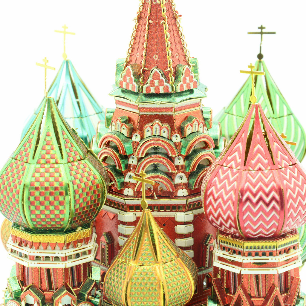 Colorful miniature of Saint Basil's Cathedral with distinctive domes.