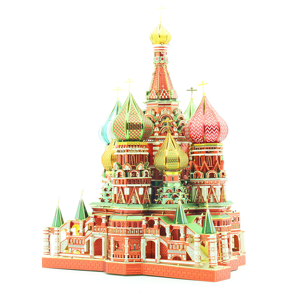 Colorful model of Saint Basil's Cathedral with distinct onion domes