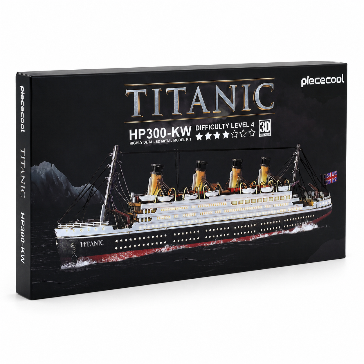 Detailed model kit of the Titanic ship in a decorative box