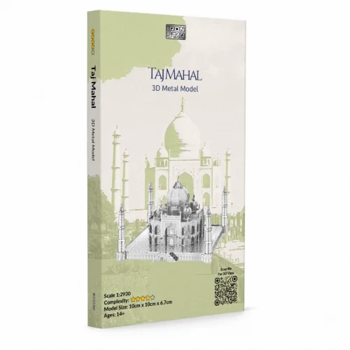3D metal model of the Taj Mahal with detailed design elements.