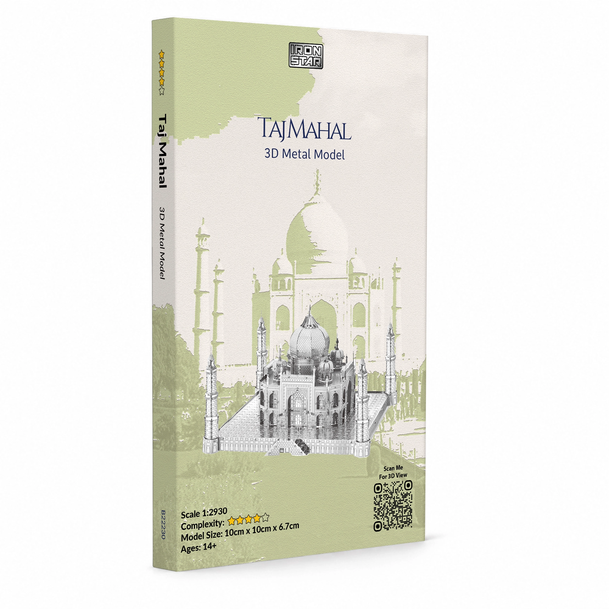 3D metal model of the Taj Mahal with detailed design elements.