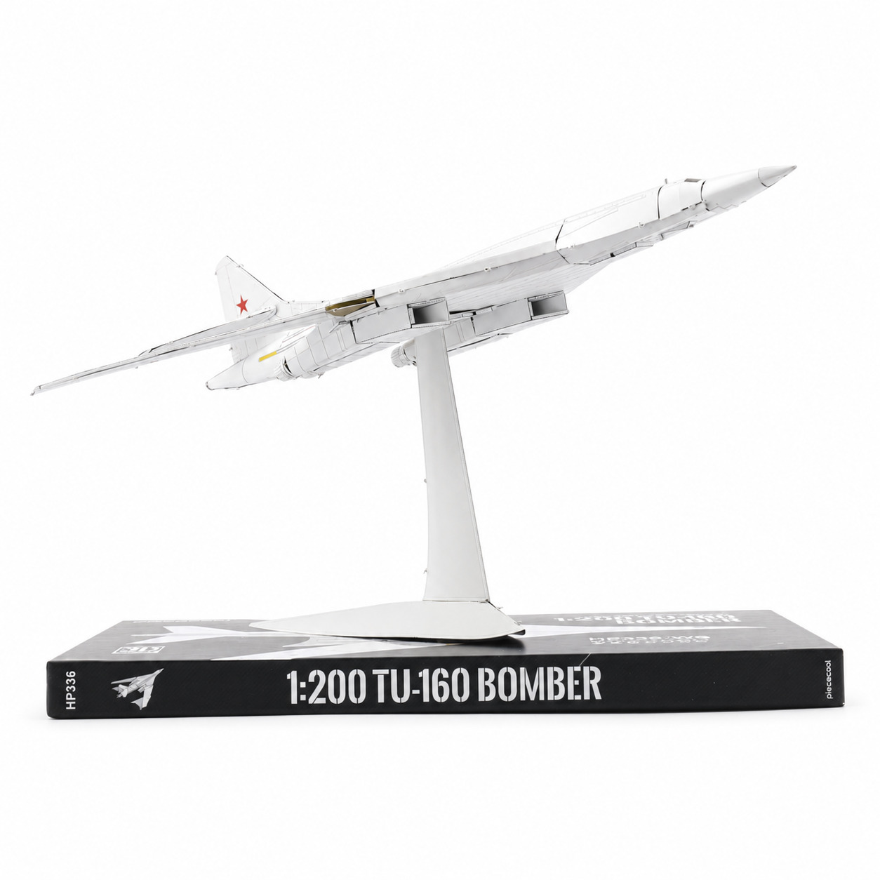 Model of a TU-160 bomber displayed on a stand