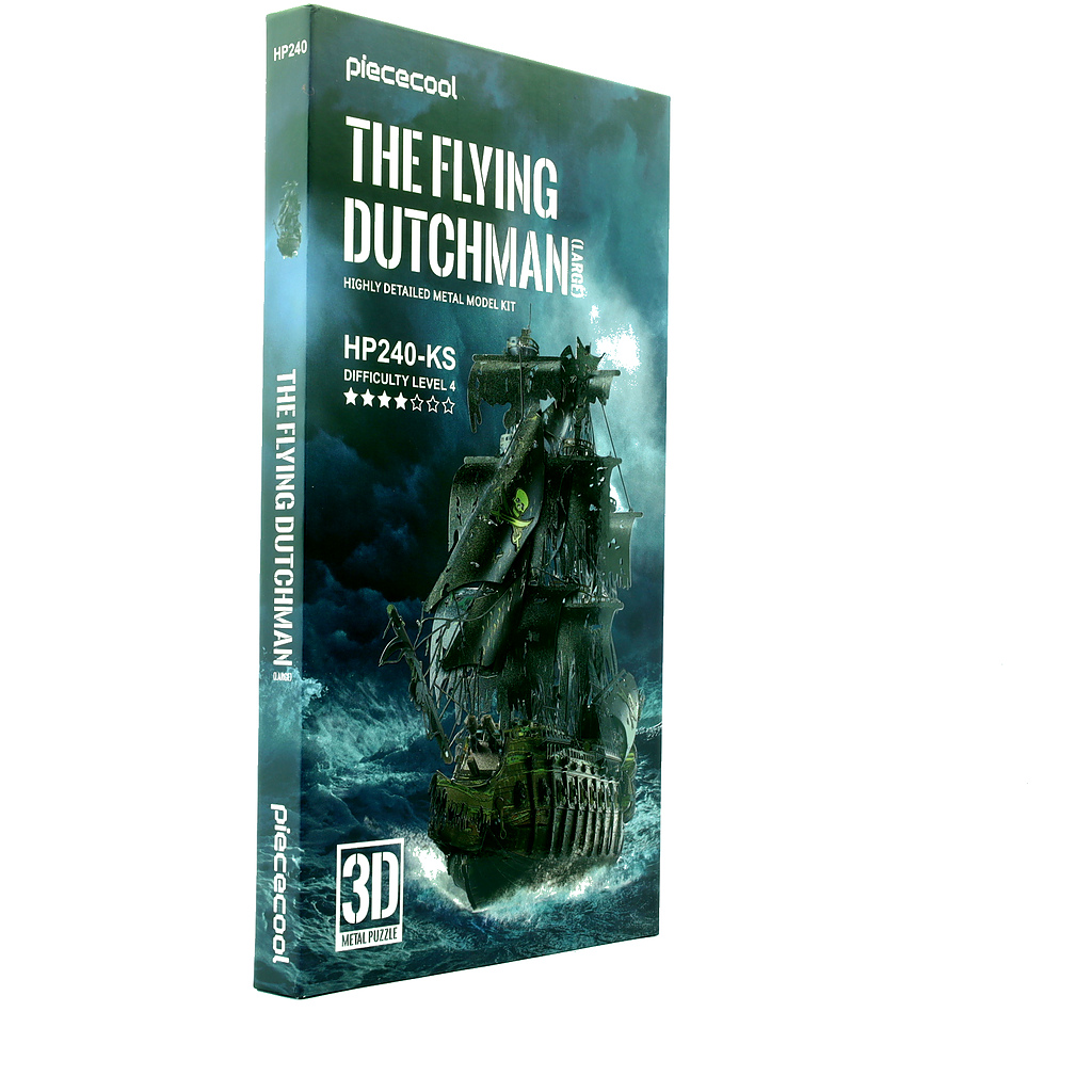 Detailed model kit of The Flying Dutchman ship in a large box.