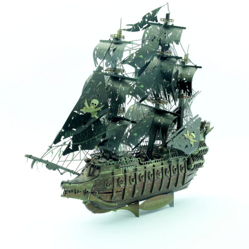 Large model of the Flying Dutchman pirate ship with detailed sails and skull design